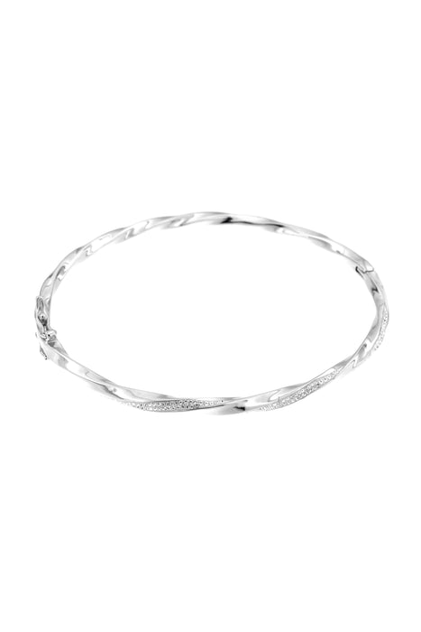 Sterling Silver Crystal Twisted Hinged Bangle