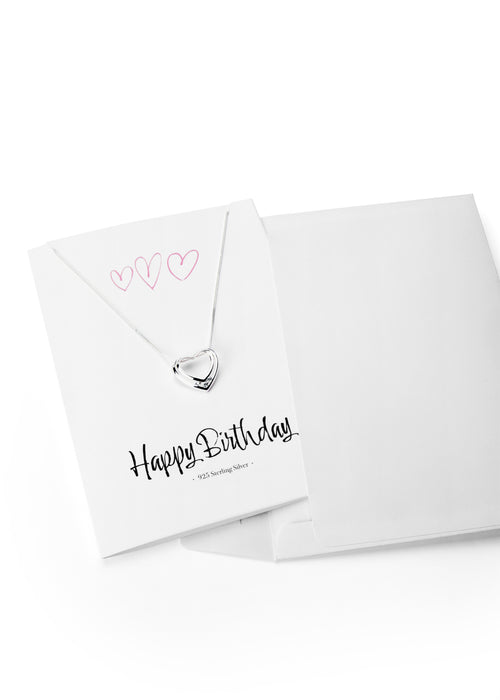 Sterling Silver Cubic Zirconia Heart Pendant Necklace "Happy Birthday" Greeting Card