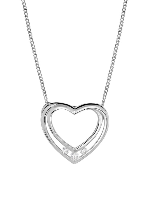 Sterling Silver Cubic Zirconia Heart Pendant Necklace "Happy Birthday" Greeting Card