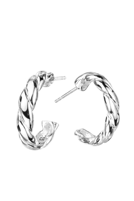 Sterling Silver Twisted 20mm Half Hoop Stud Earrings