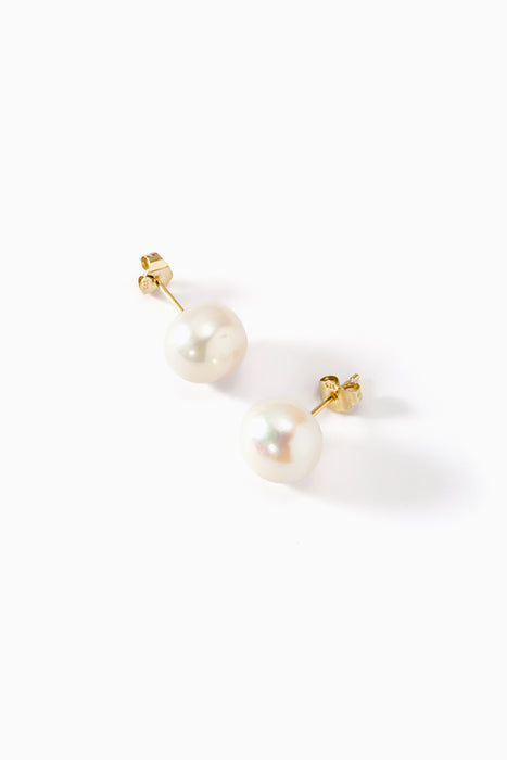 9ct Yellow Gold Freshwater Pearl Button Stud Earrings