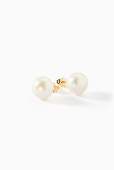 9ct Yellow Gold Freshwater Pearl Button Stud Earrings