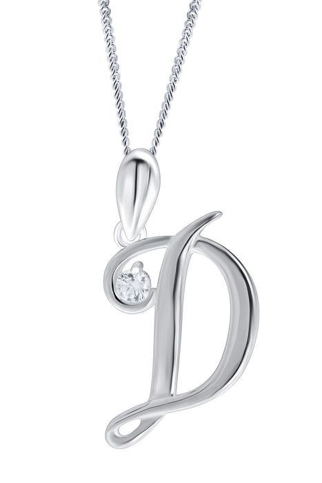 Sterling Silver Cubic Zirconia Initial Pendant Necklace