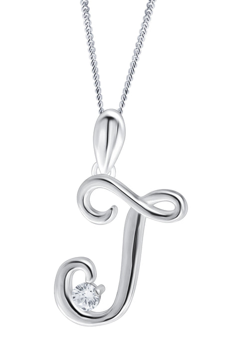 Sterling Silver Cubic Zirconia Initial Pendant Necklace