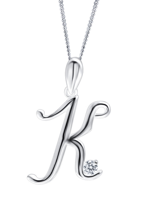 Sterling Silver Cubic Zirconia Initial Pendant Necklace