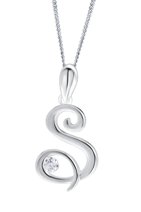 Sterling Silver Cubic Zirconia Initial Pendant Necklace