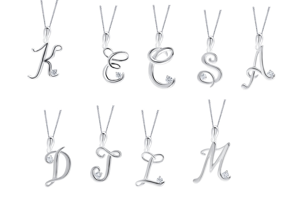 Sterling Silver Cubic Zirconia Initial Pendant Necklace