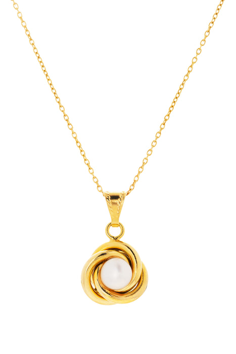 Gold Plated Sterling Silver Freshwater Pearl Love Knot Necklace