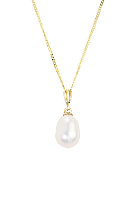 9ct Yellow Gold Freshwater Pearl Oval Drop Pendant Necklace