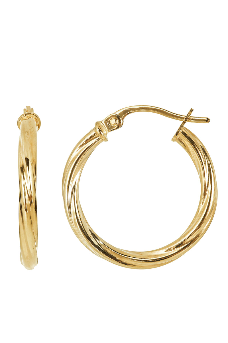 Italian 9ct Yellow Gold Swirl Hoop Earrings - 19mm