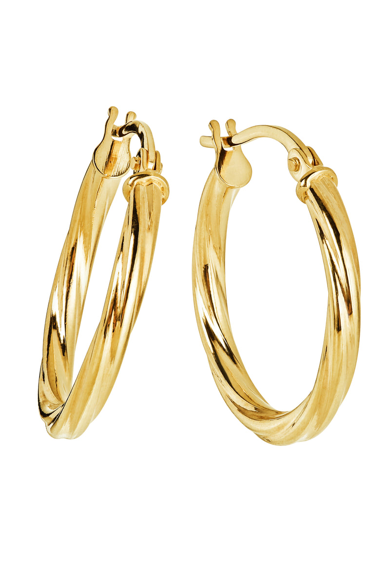 Italian 9ct Yellow Gold Swirl Hoop Earrings - 19mm
