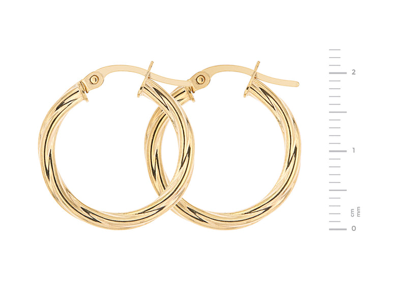 Italian 9ct Yellow Gold Swirl Hoop Earrings - 19mm