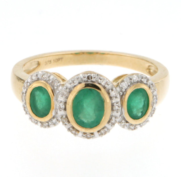 9ct Yellow Gold Emerald and Diamond Ring