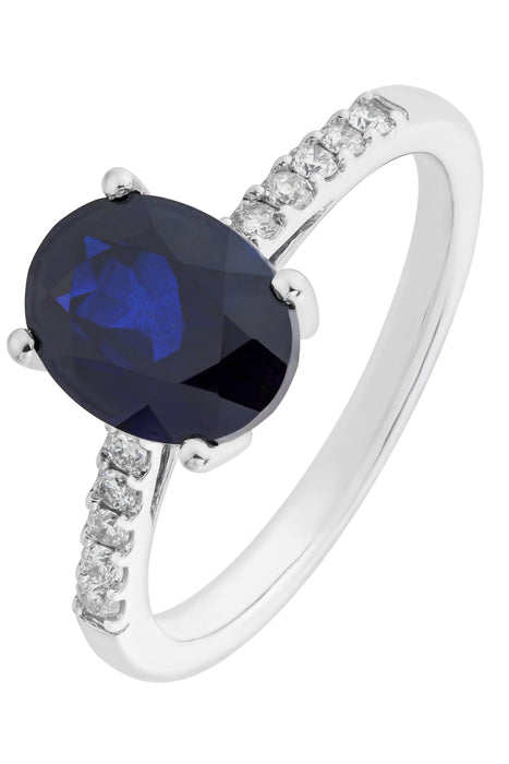 9ct White Gold Created Sapphire and 0.15ct Diamond Ring