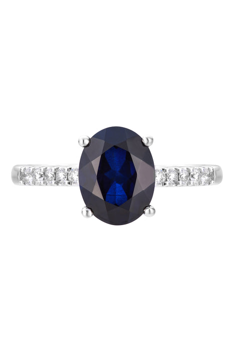 9ct White Gold Created Sapphire and 0.15ct Diamond Ring