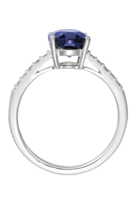 9ct White Gold Created Sapphire and 0.15ct Diamond Ring