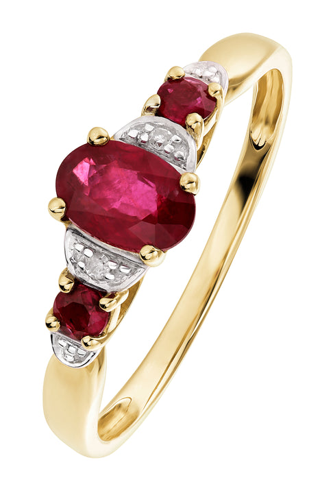 9ct Yellow Gold Ruby and Diamond Ring