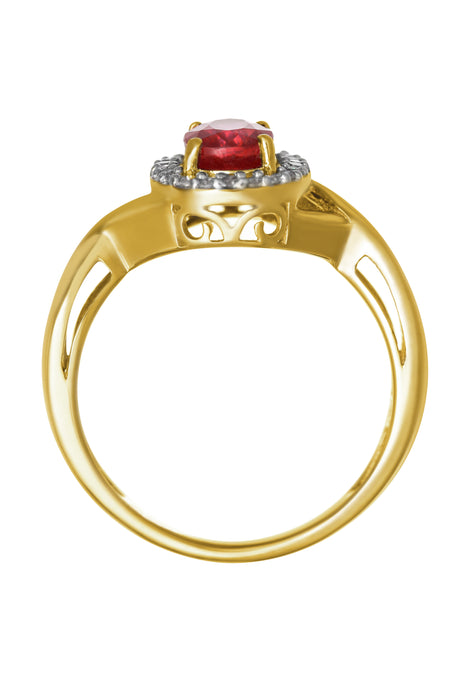 9ct Yellow Gold 7x5 Oval Ruby and 0.11ct tw Natural Diamond Ring