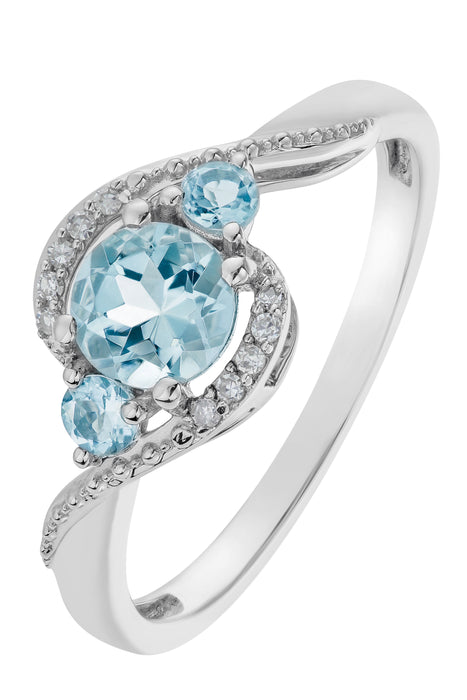 9ct White Gold Aquamarine and Diamond Ring