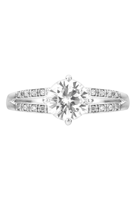 9ct White Gold Cubic Zirconia Solitaire Double Shoulder Ring