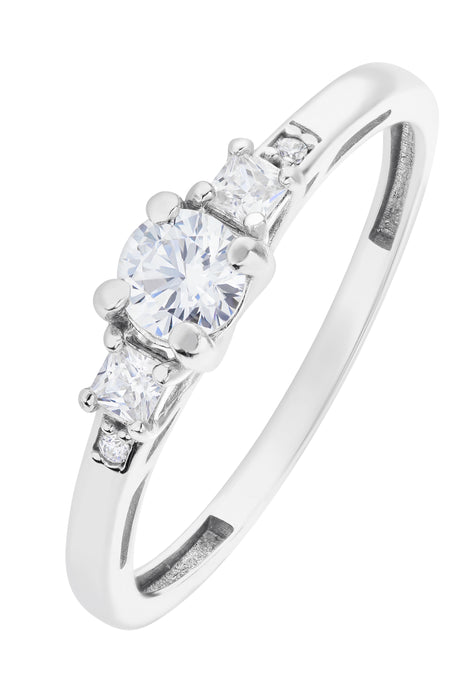 9ct White Gold Cubic Zirconia Trilogy Three Stone Ring