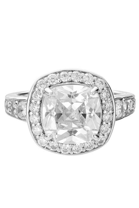 Sterling Silver Cubic Zirconia Princess Cut Halo Ring