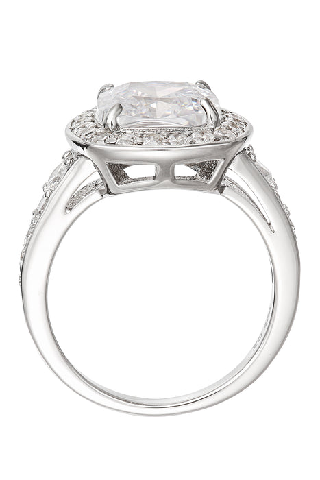 Sterling Silver Cubic Zirconia Princess Cut Halo Ring