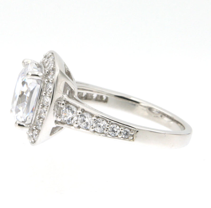 Sterling Silver Cubic Zirconia Princess Cut Halo Ring