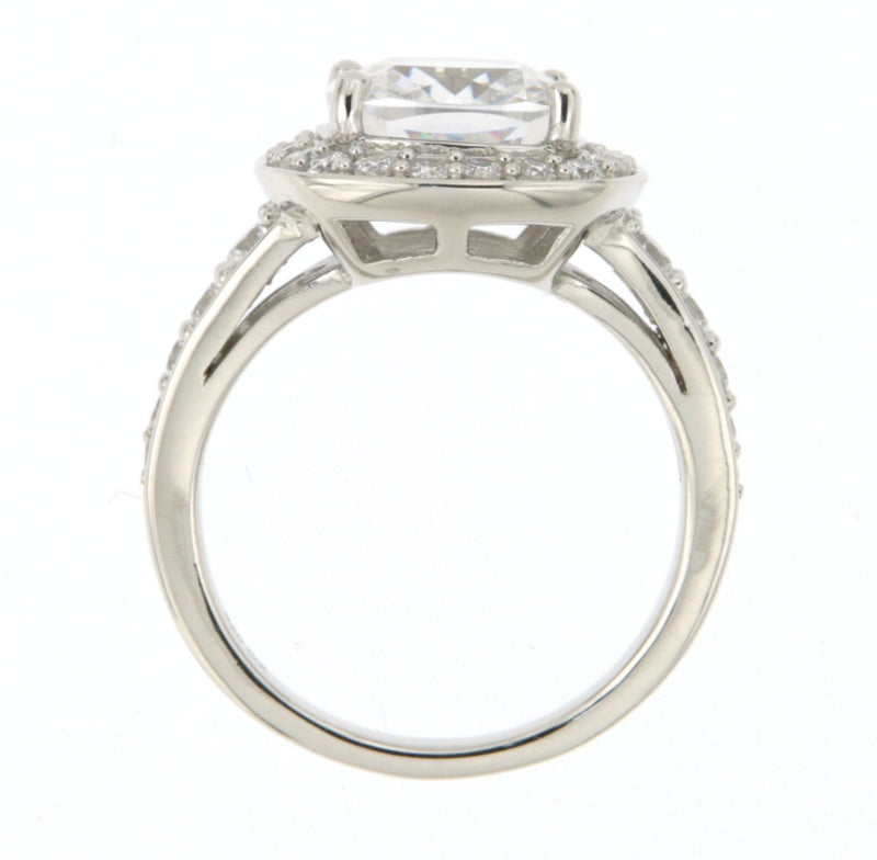 Sterling Silver Cubic Zirconia Princess Cut Halo Ring