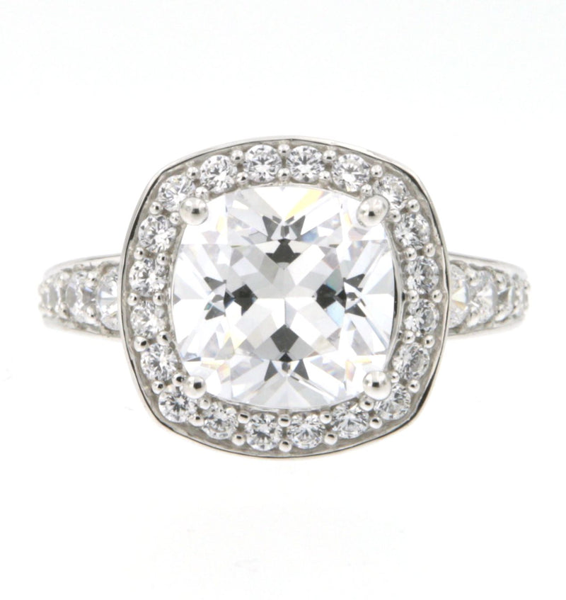 Sterling Silver Cubic Zirconia Princess Cut Halo Ring