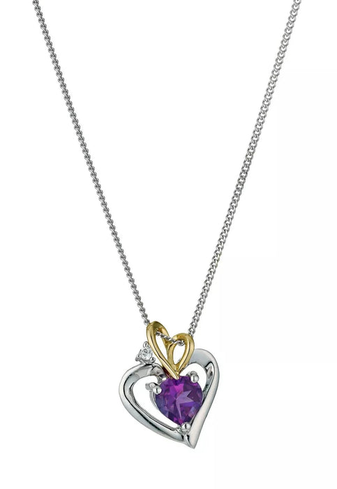 Sterling Silver & 9ct Yellow Gold Amethyst & CZ Heart Pendant