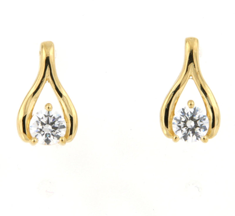 Sterling Silver 18ct Gold Plated Cubic Zirconia Wishbone earring and Pendant Set