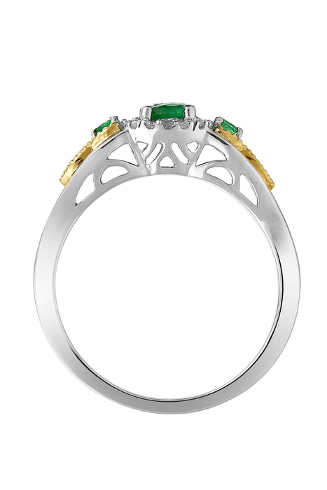 Sterling Silver & 9ct Yellow Gold Emerald and Diamond Ring