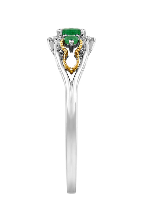 Sterling Silver & 9ct Yellow Gold Emerald and Diamond Ring