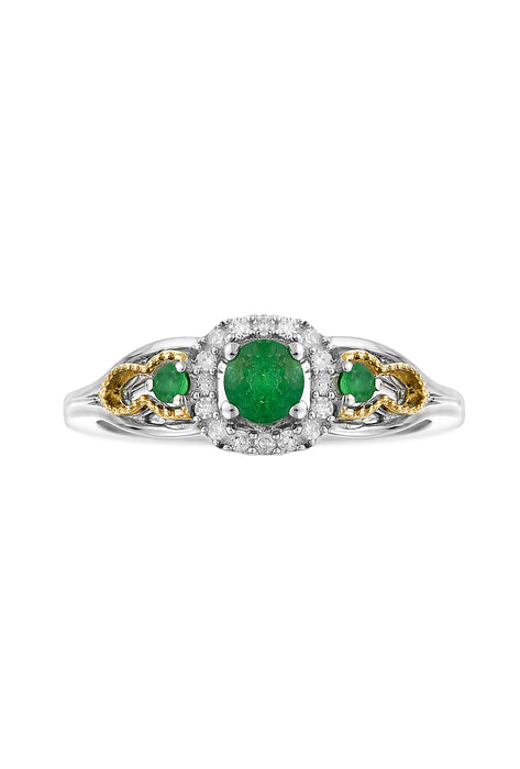 Sterling Silver & 9ct Yellow Gold Emerald and Diamond Ring