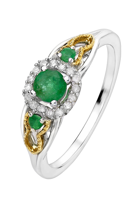 Sterling Silver & 9ct Yellow Gold Emerald and Diamond Ring