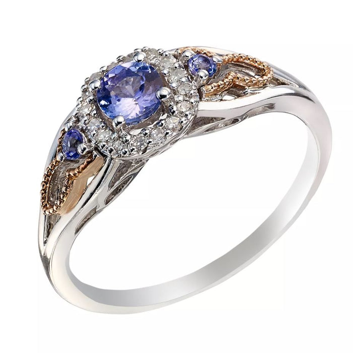 Sterling Silver & 9ct Rose Gold Tanzanite and Diamond Ring