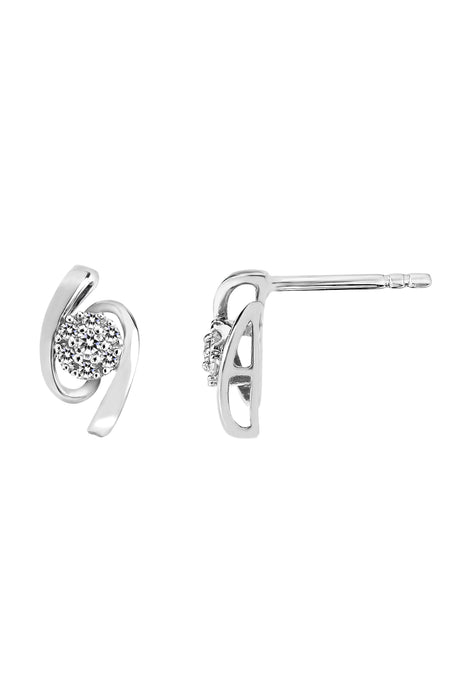 9ct White Gold 0.10ct Diamond Swirl Stud Earrings