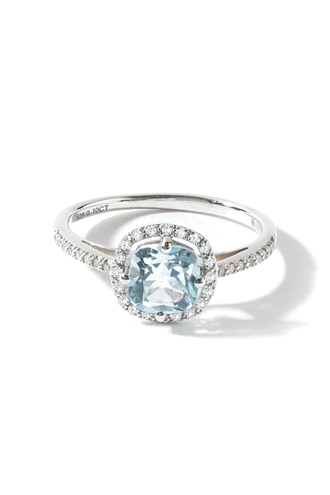 Sterling Silver Sky Blue Topaz and Diamond Halo Ring