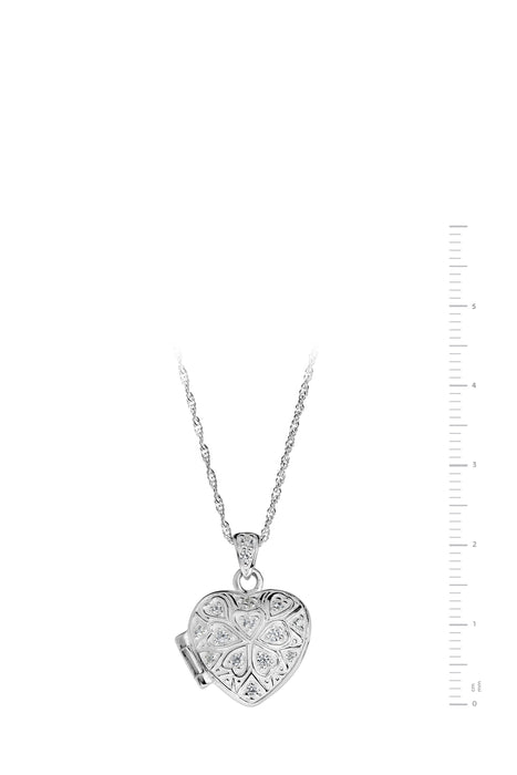 Sterling Silver Cubic Zirconia Clover Heart Locket Pendant Necklace