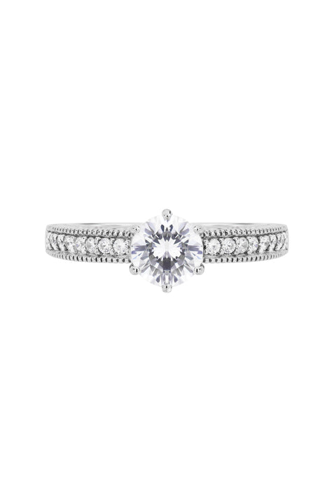 Sterling Silver Cubic Zirconia Vintage Inspired Solitaire Ring