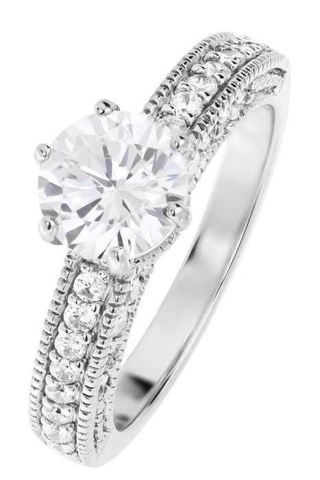 Sterling Silver Cubic Zirconia Vintage Inspired Solitaire Ring