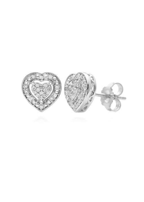 Sterling Silver 0.15ct Diamond Heart Cluster Earrings