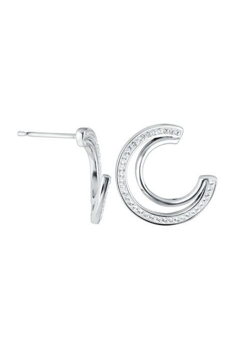 Sterling Silver Crystal Double Crescent Stud Earrings