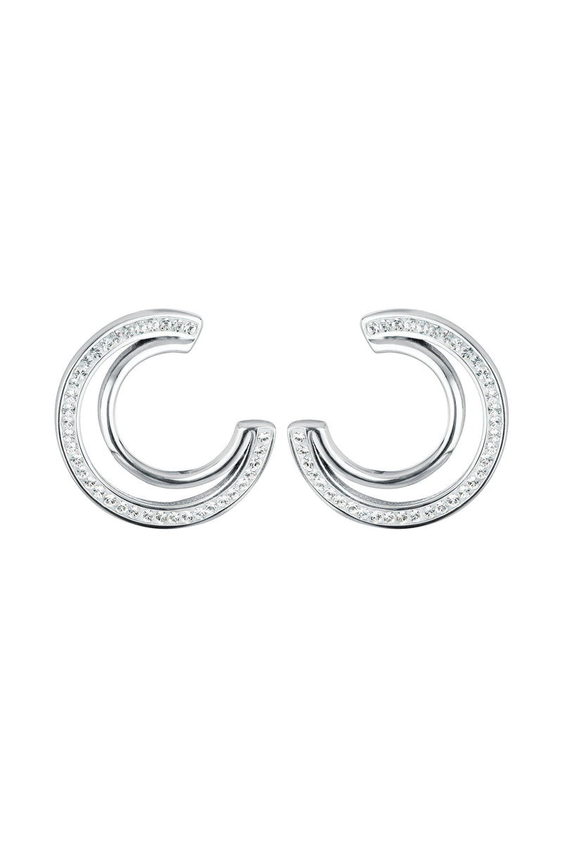 Sterling Silver Crystal Double Crescent Stud Earrings