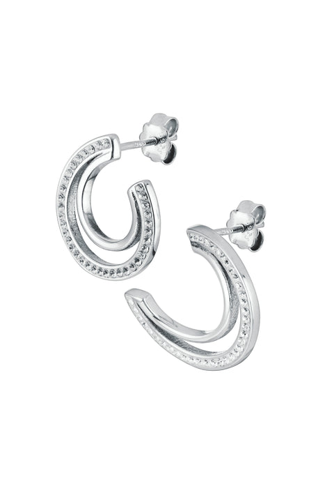 Sterling Silver Crystal Double Crescent Stud Earrings