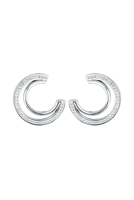 Sterling Silver Crystal Double Crescent Stud Earrings