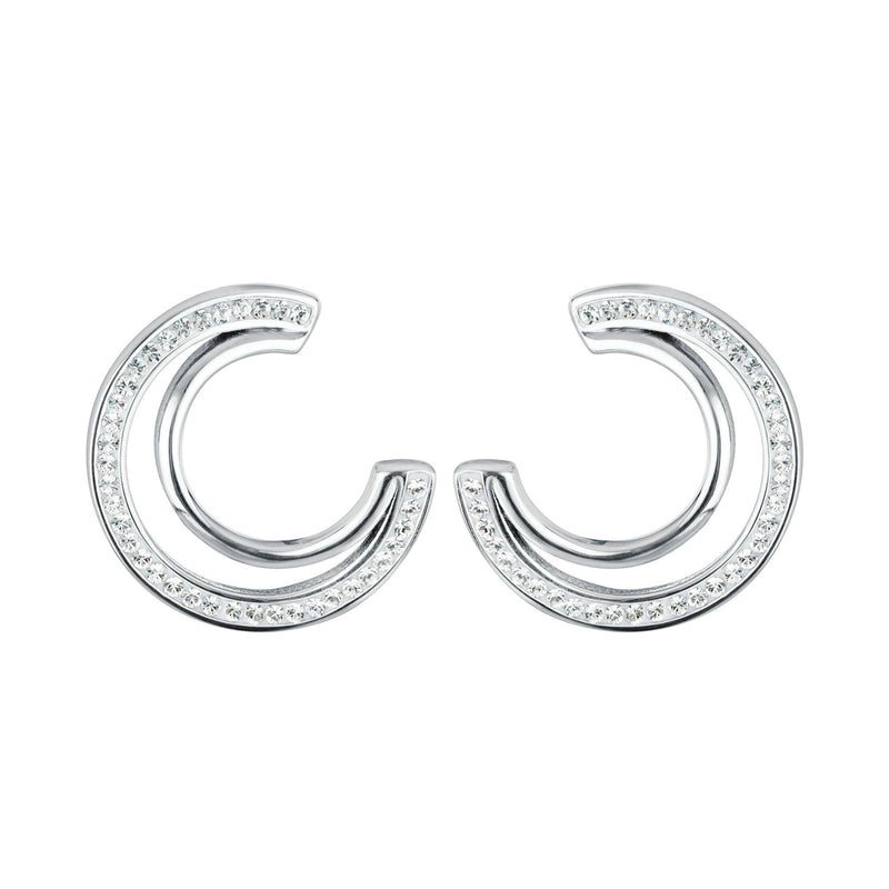 Sterling Silver Crystal Double Crescent Stud Earrings