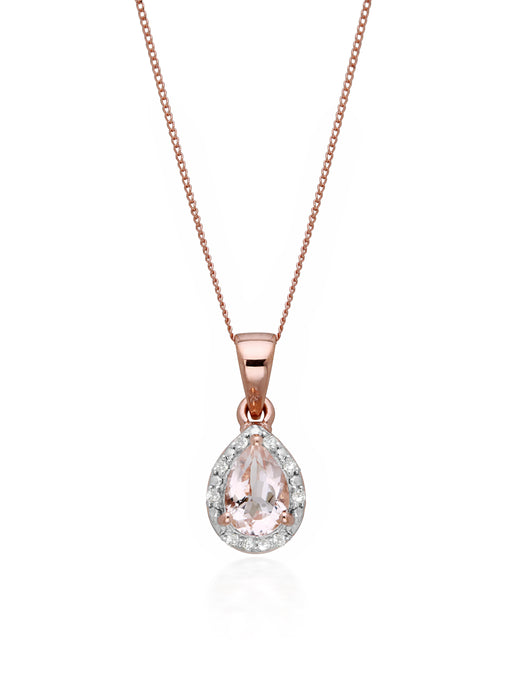 9ct Rose Gold Morganite and Diamond Pendant