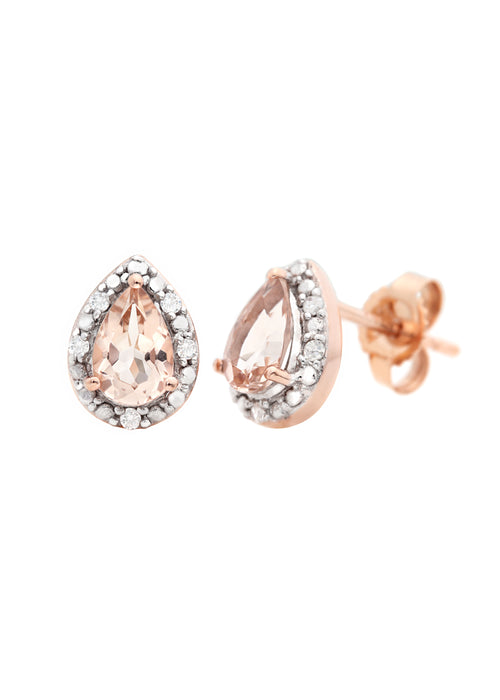 9ct Rose Gold Morganite and Diamond Earrings